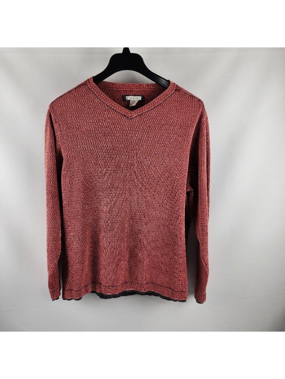 Carbon 2 Cobalt Sweater Mens XL Red Rust Waffle-Knit L/S V-Neck Pullover